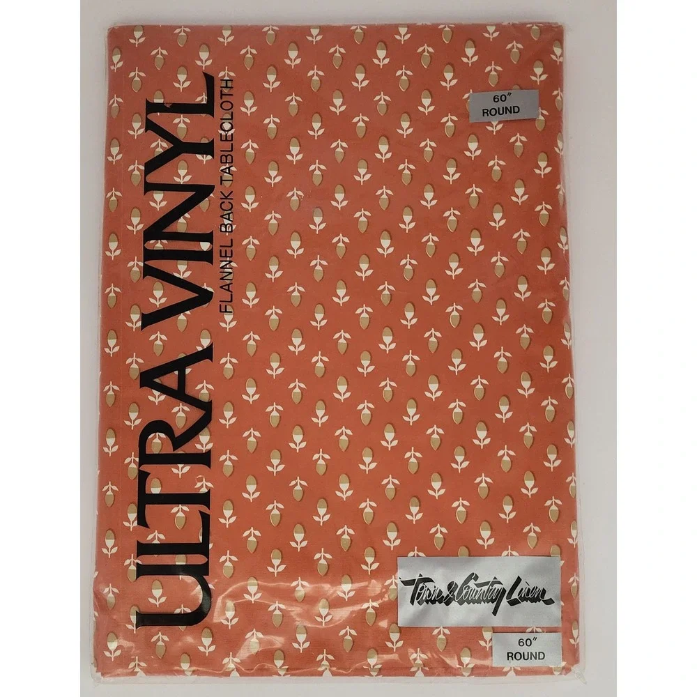 Town & Country Linen Tablecloth 60 Round Orange NEW Vtg 1988 Ultra Vinyl Flannel